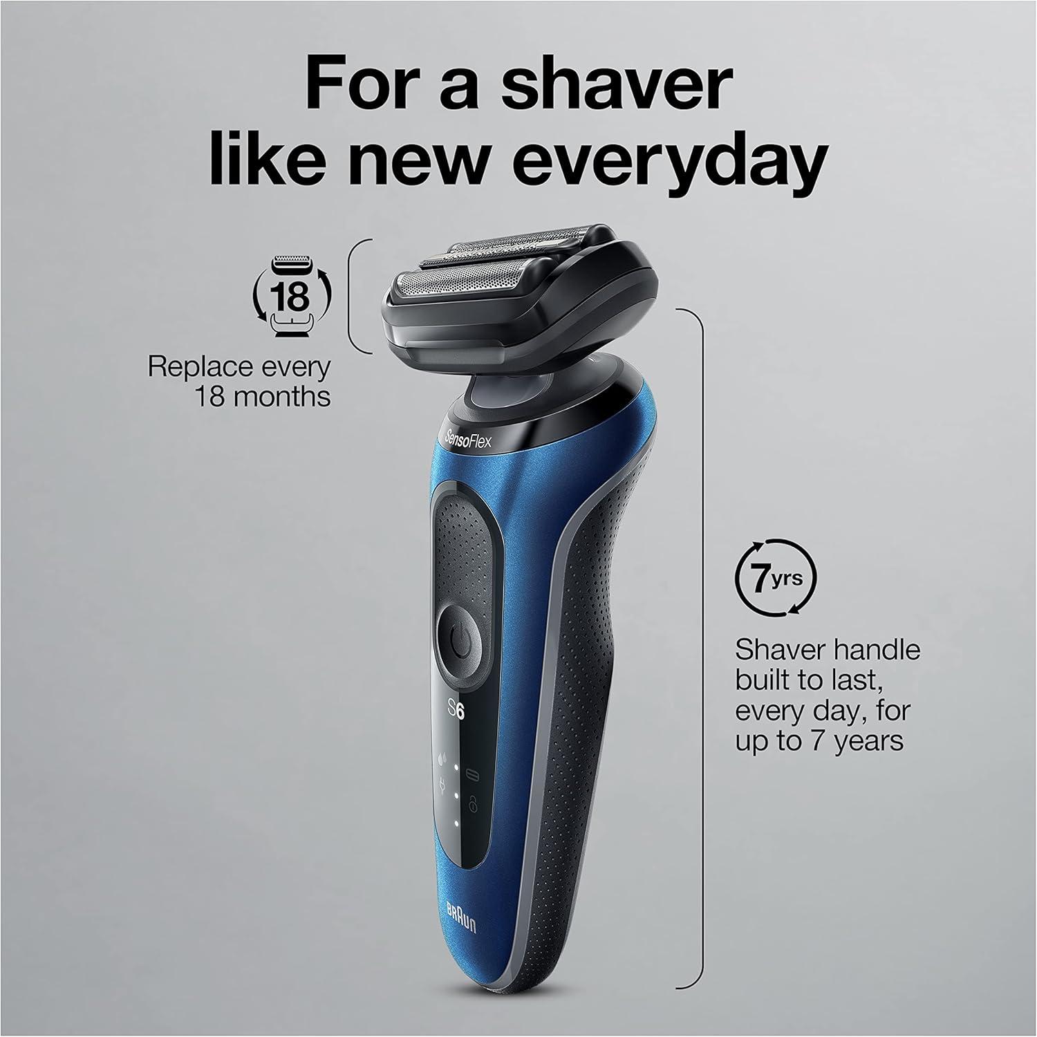 Braun Electric Shaver for Men, Series 6 6177cc, Wet & Dry Shave, Turbo & Gentle Shaving Modes, Foil Shaver, Blue(6072cs)