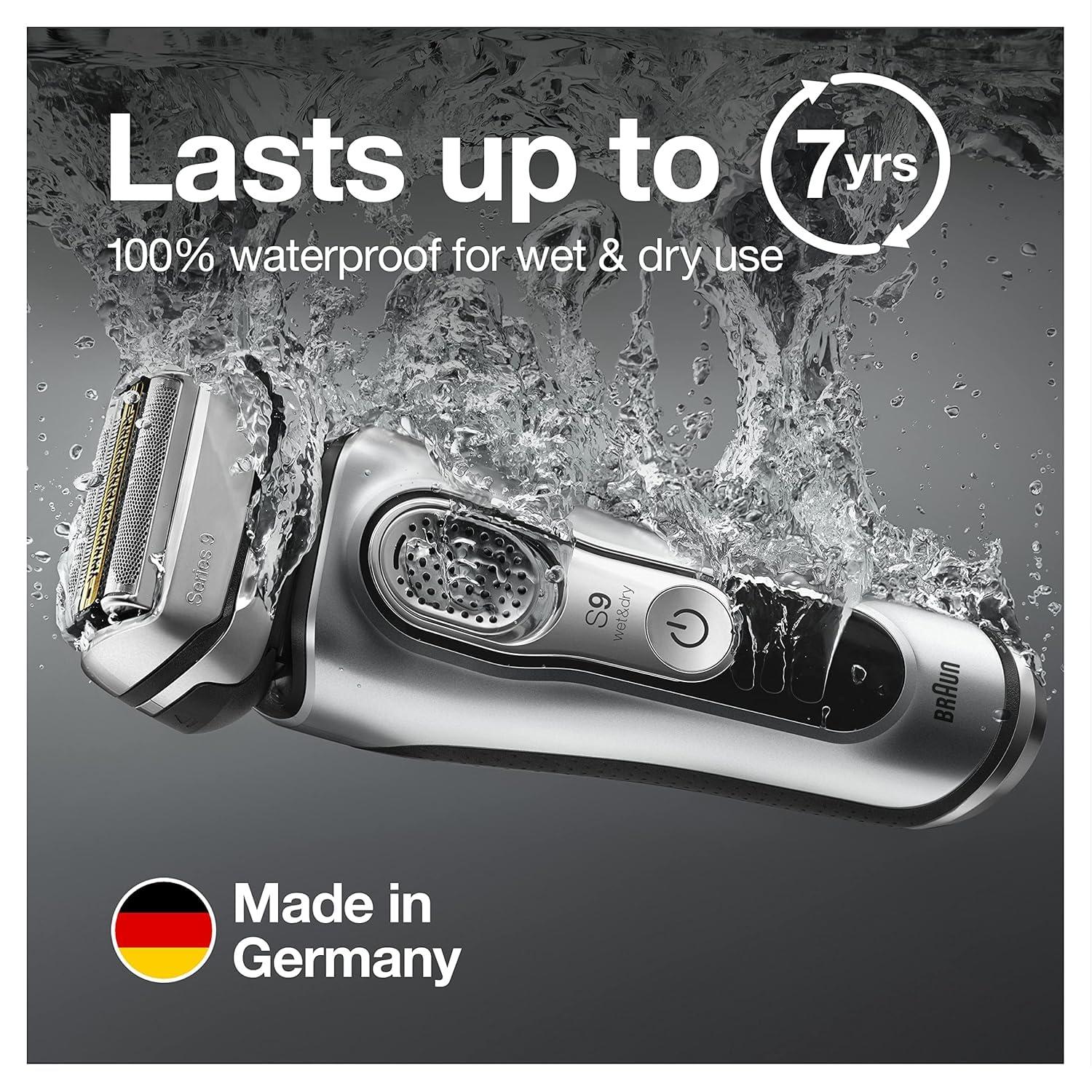Braun Electric Razor for Men With Precision Beard Trimmer, Rechargeable, Wet & Dry Foil Shaver, Clean & Charge Station & Travel Case, Silver, 3 Piece Set(9370cc Shaver)
