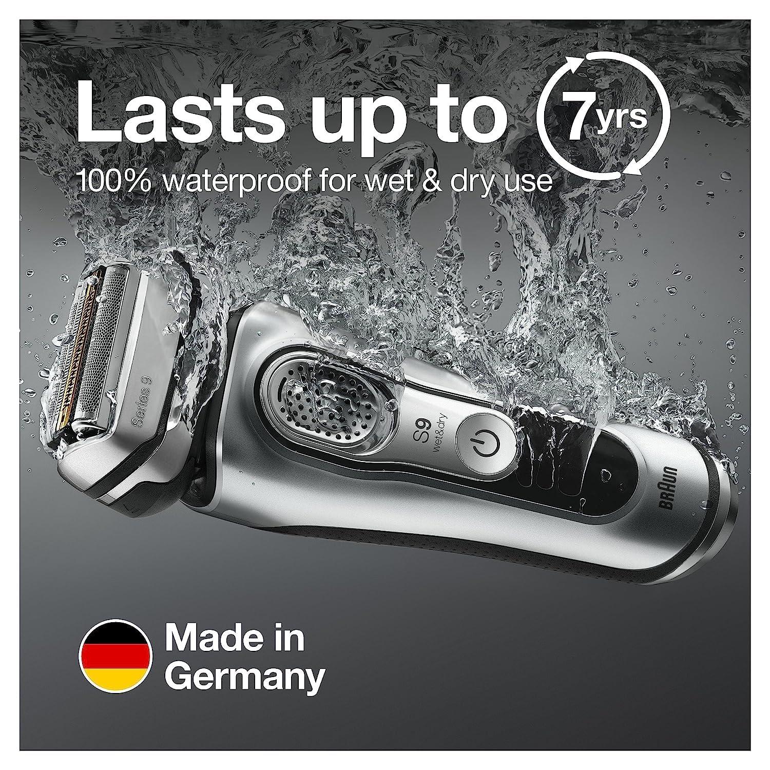 Braun Electric Razor for Men With Precision Beard Trimmer, Rechargeable, Wet & Dry Foil Shaver, Clean & Charge Station & Travel Case, Silver, 3 Piece Set(9390cc Shaver)