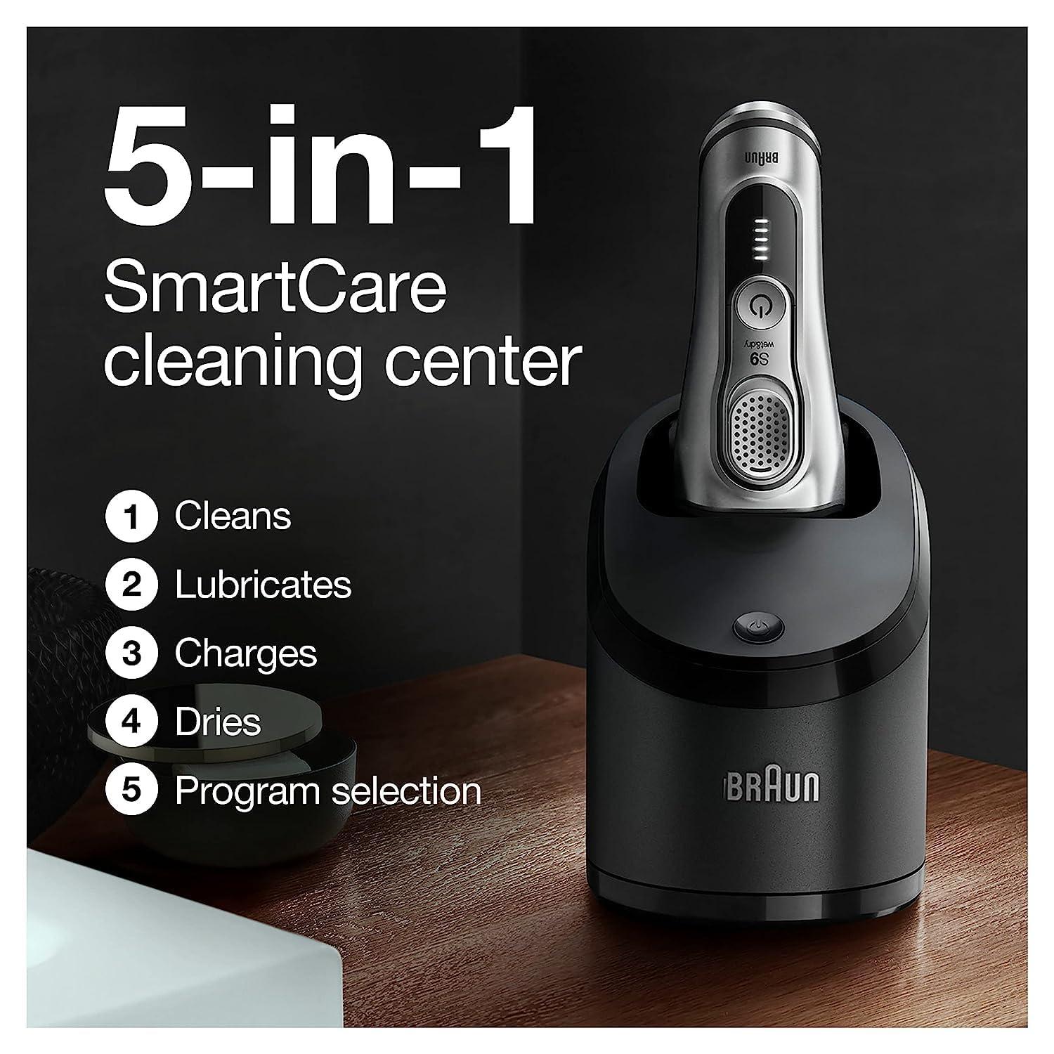 Braun Electric Razor for Men With Precision Beard Trimmer, Rechargeable, Wet & Dry Foil Shaver, Clean & Charge Station & Travel Case, Silver, 3 Piece Set(9390cc Shaver)